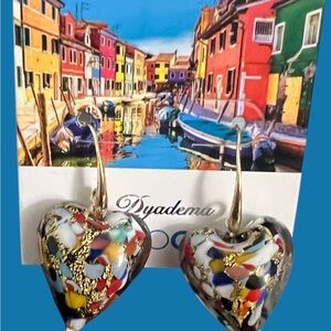 Dyadema Murano Glass Italy 18K Gold Plated Bronze Earrings New